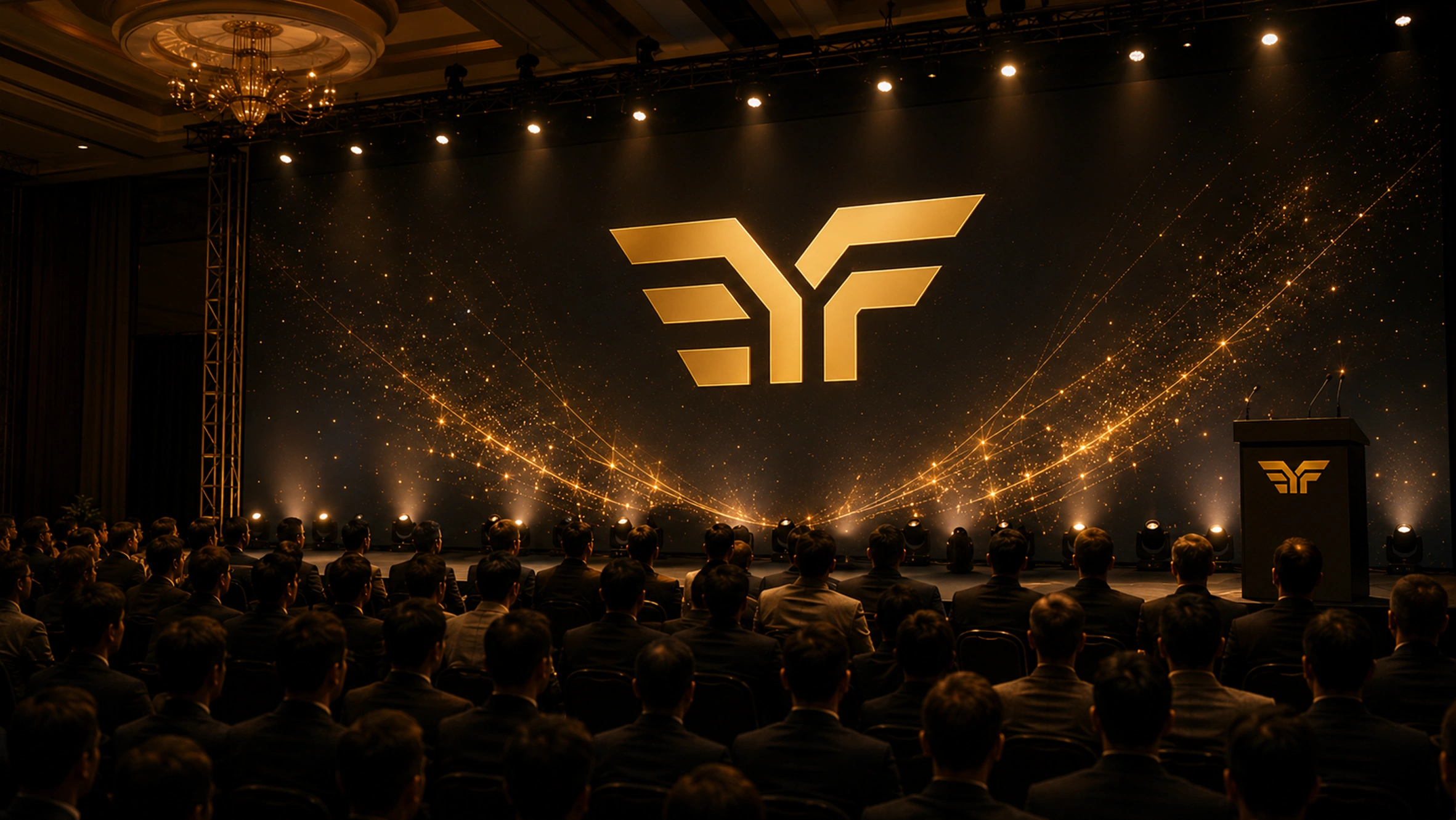 EYF launch event stage with audience and founders
